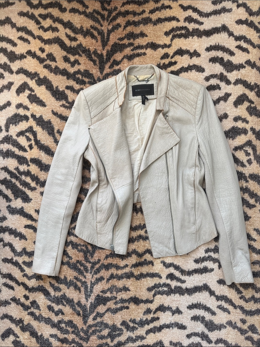BCBGMaxAzria  genuine Leather Asymmetrical Zip Jacket, size S